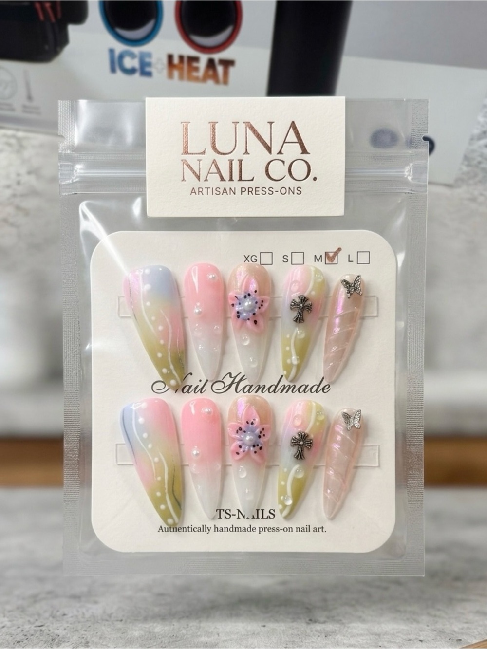 Handmade Pastel Ombre Press-On Nails with Flower Accents